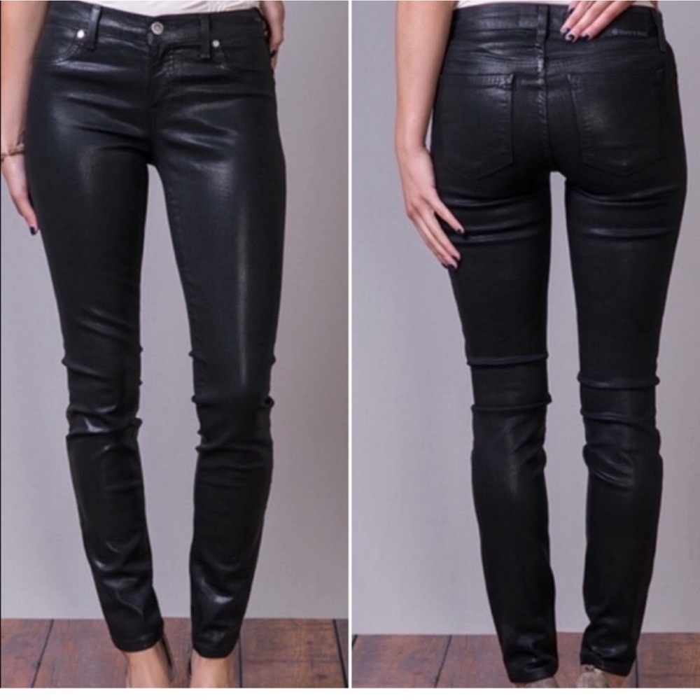 Henry and Belle Lila Skinny Ankle zipper Coated Jeans Black Leather look size 30